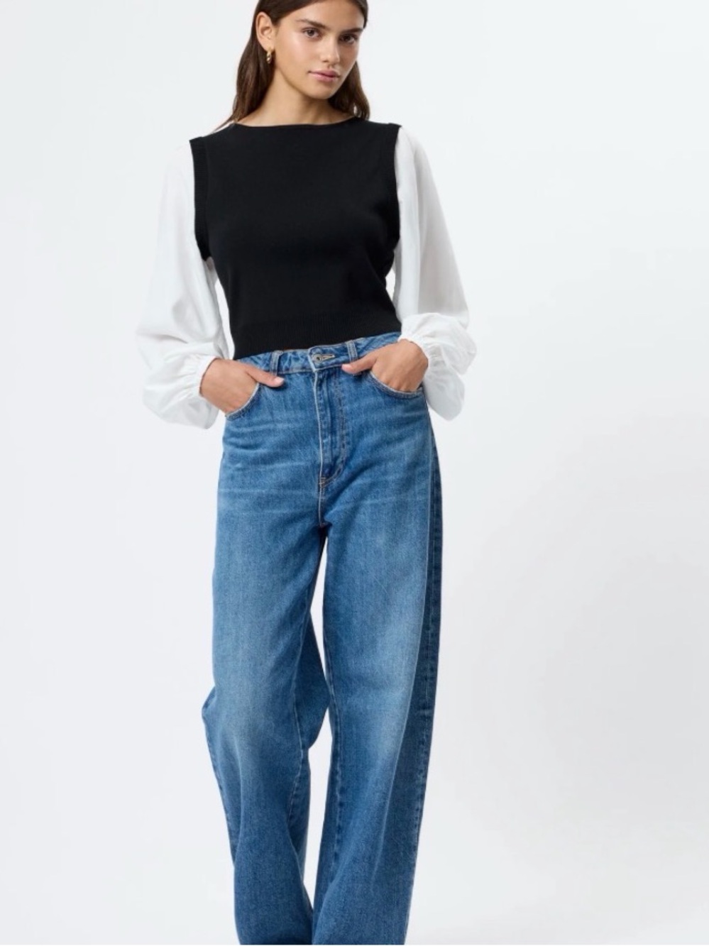 French Connection Maxime Layered Look Sweater Vest Top in Black